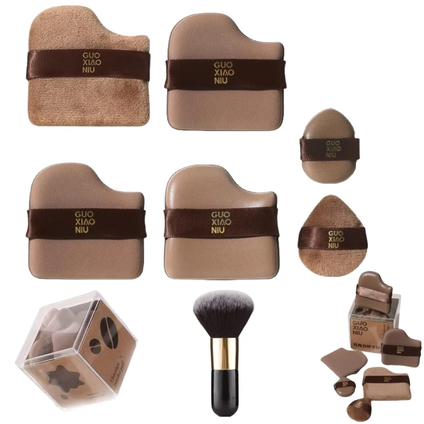 1 Box of 6 PCS Chocolate Biscuit Powder Puff,Chocolate Color Quick Makeup Puff Set,Washable Foundation Sponge Applicator,Mini Powder Blusher Puffs Set