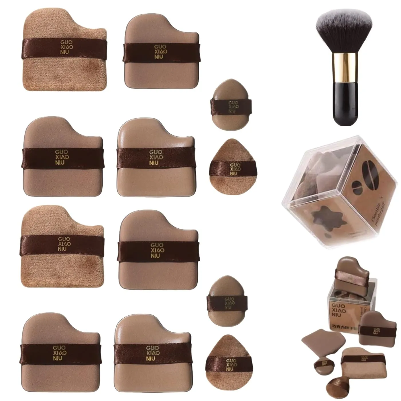 1 Box of 6 PCS Chocolate Biscuit Powder Puff,Chocolate Color Quick Makeup Puff Set,Washable Foundation Sponge Applicator,Mini Powder Blusher Puffs Set