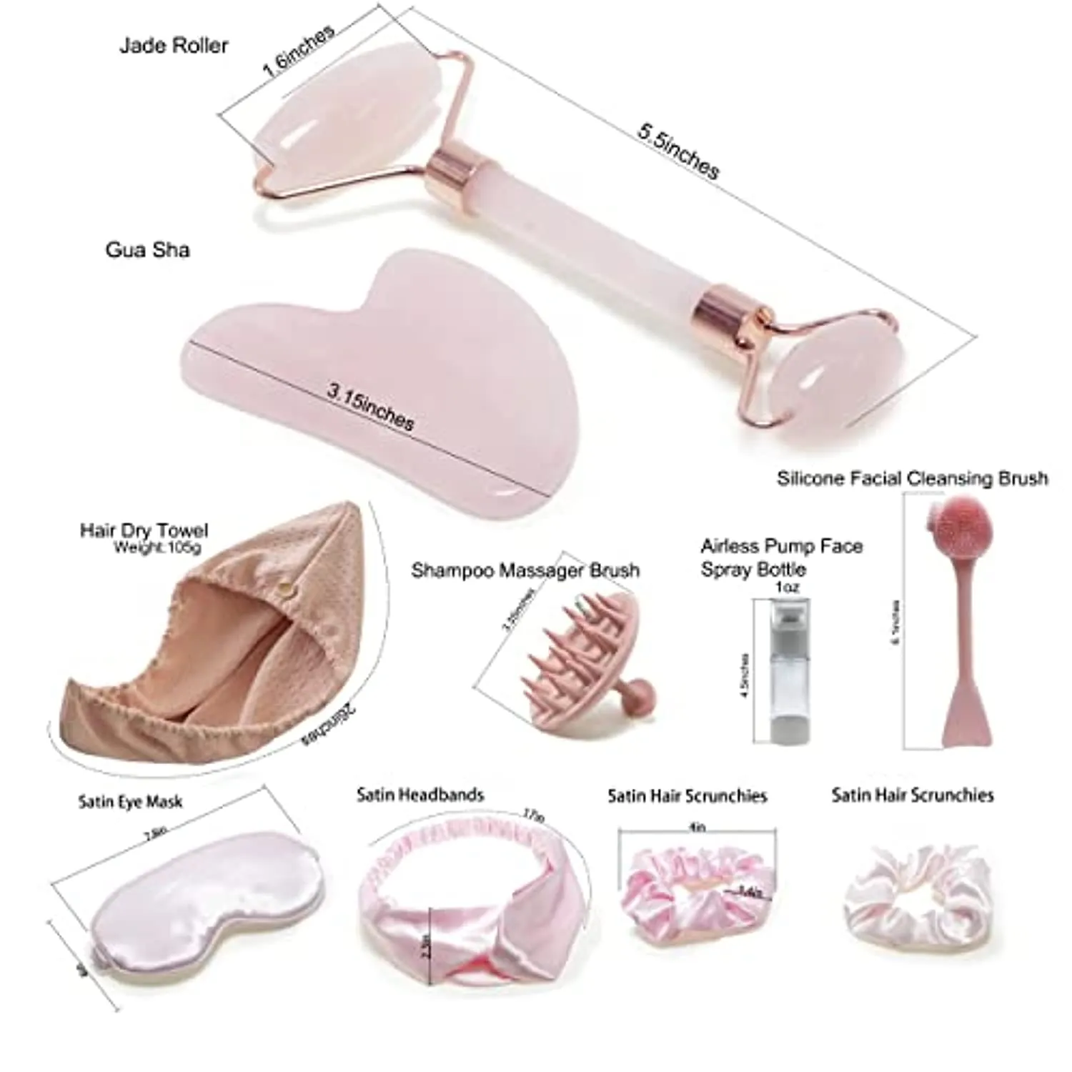 100% Rose Quartz Ornament Pink Jade Roller Massage suits, Anti-Aging Beauty Tools for Slimming，Gua Sha Set for Face, Eyes, Neck ,Body Skin Care - Face Roller For Women Gift(10PCS) (pink)