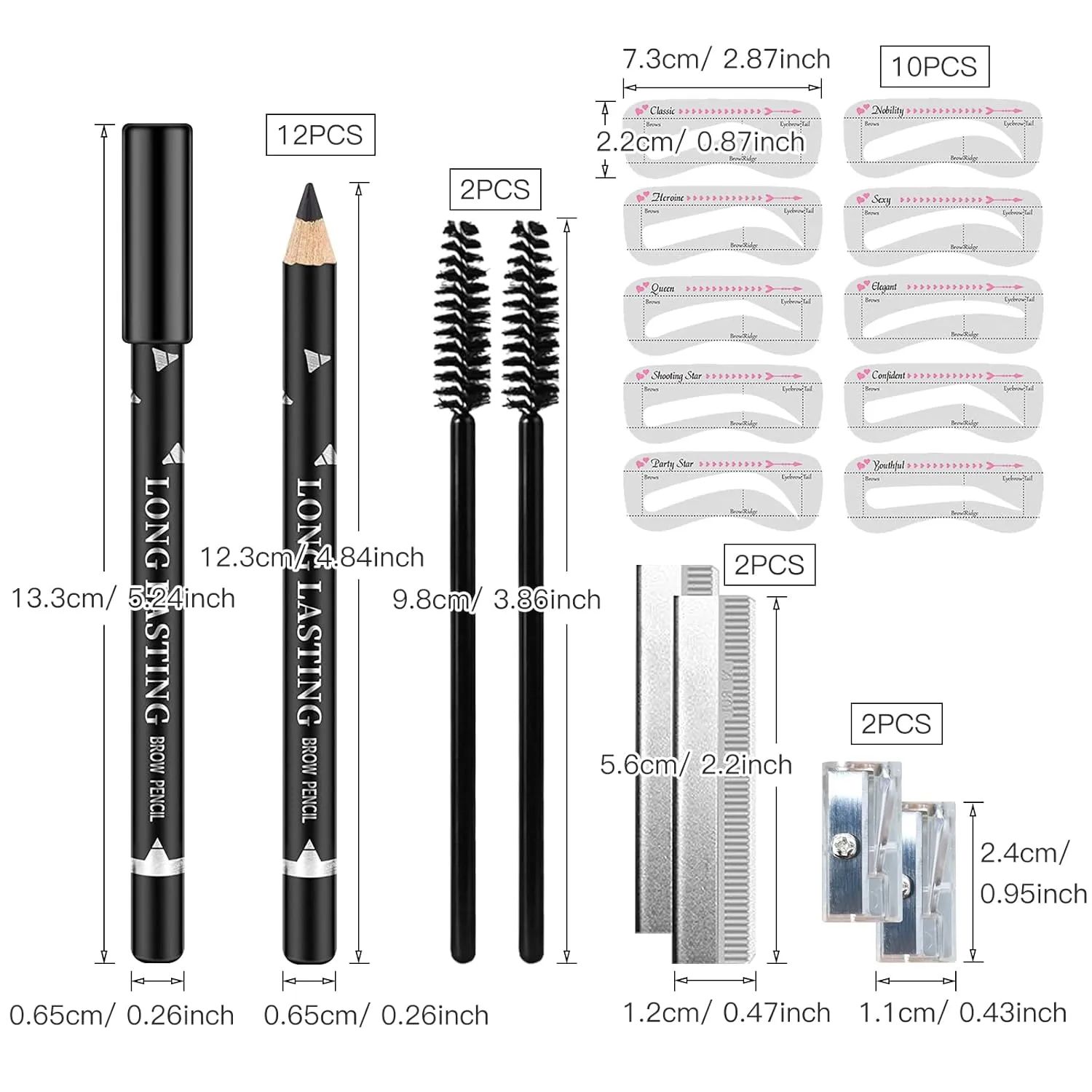 12 PCS Eye-Brow Pencil Set, Waterproof Eyebrow Pencil Microblading Eyebrow Pen Supplies Kit, Eyebrow Tattoo Makeup with 2 Sharpener, 10 Brow Stencils and Eyebrows Essential Tools (Black)
