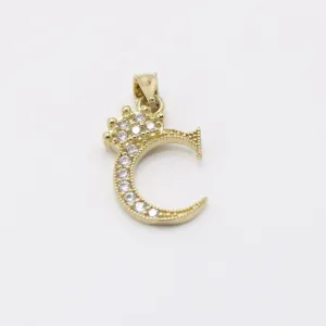 14k Crown Initial Name ( C ) Cz Stones Yellow Gold