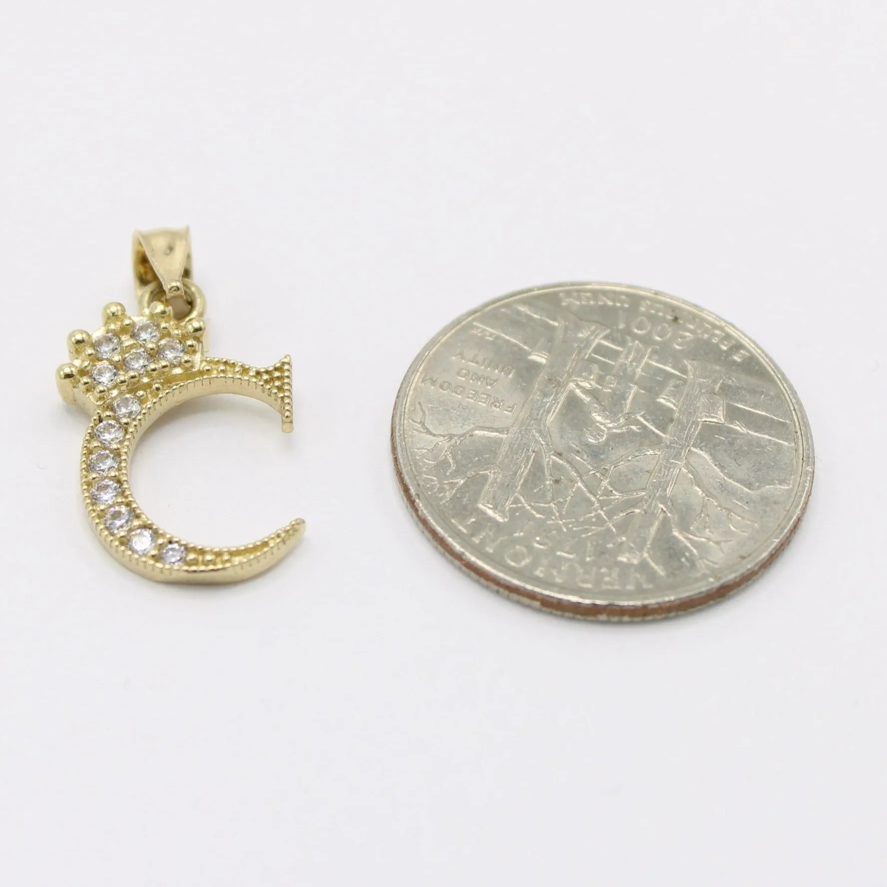 14k Crown Initial Name ( C ) Cz Stones Yellow Gold