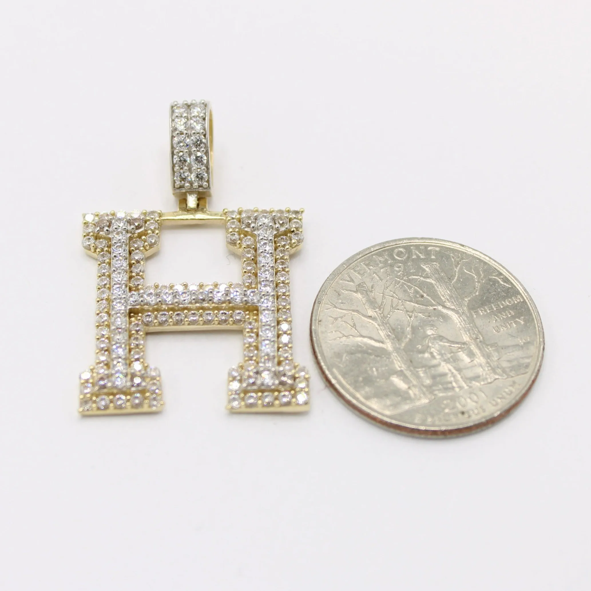 14K Initial Name ( H ) Cz Stones Yellow Gold