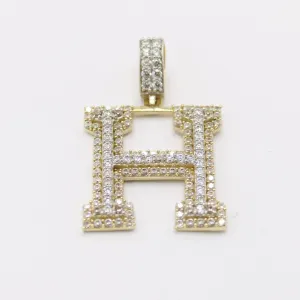 14K Initial Name ( H ) Cz Stones Yellow Gold