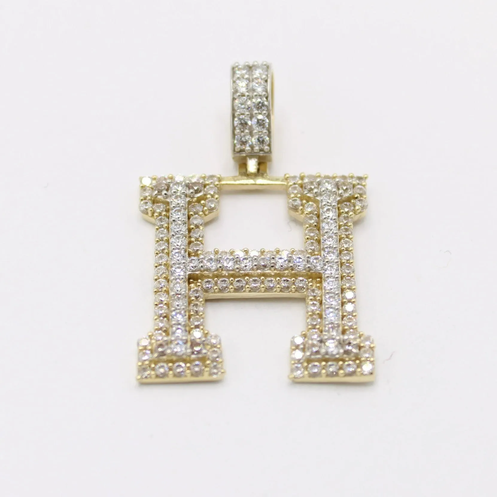 14K Initial Name ( H ) Cz Stones Yellow Gold