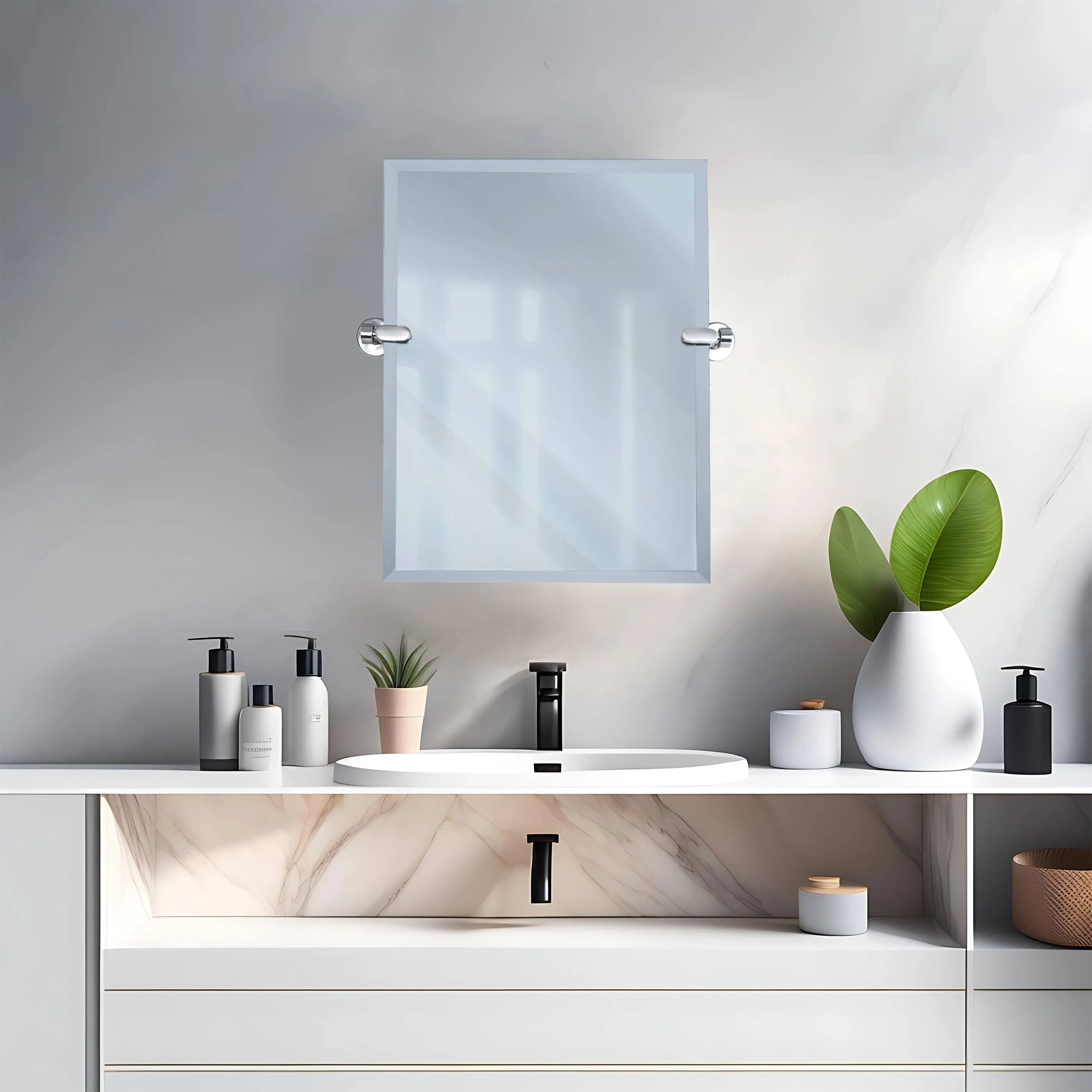 21''W x 24''H Rectangular Frameless Bathroom Tilting Mirror - Available in 3 Colors