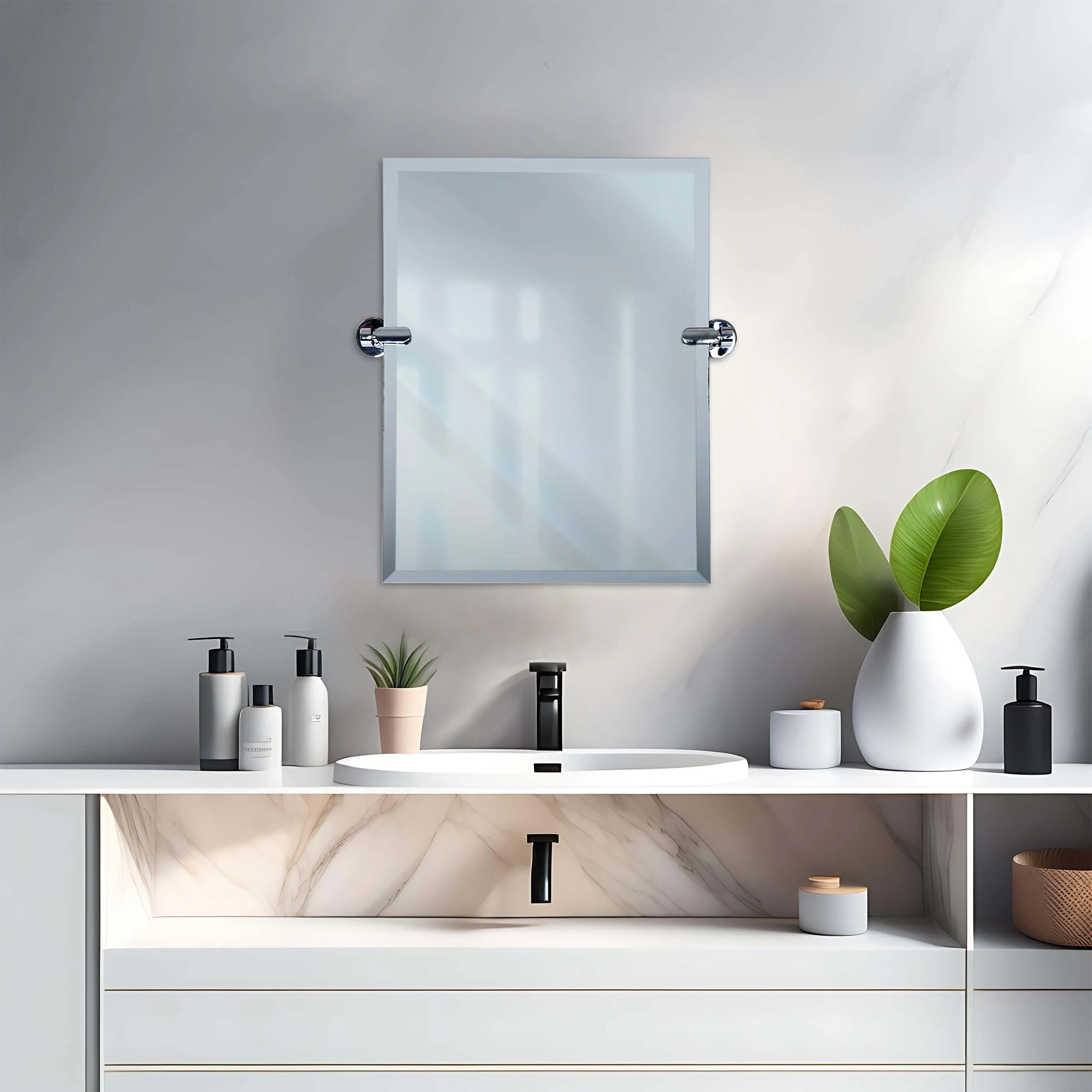 21''W x 24''H Rectangular Frameless Bathroom Tilting Mirror - Available in 3 Colors