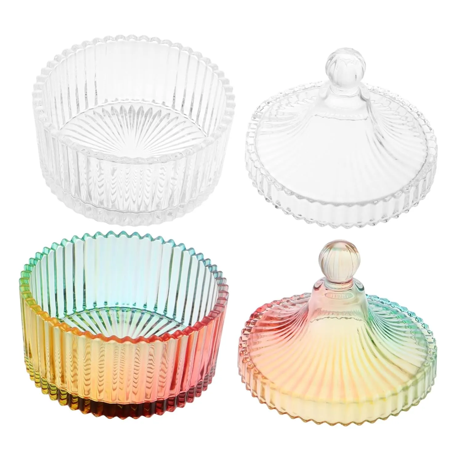 2pcs Glass Powder Puff Storage Box Trinket Jewelry Storage Jar Vintage Makeup Puff Container