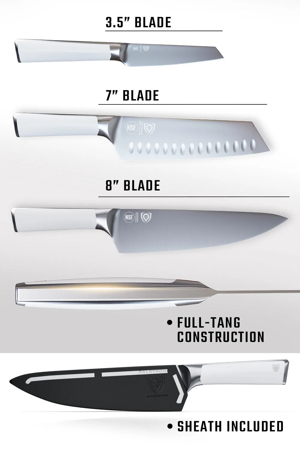 3-Piece Knife Set | White Handle | Vanquish Series | NSF Certified | Dalstrong ©