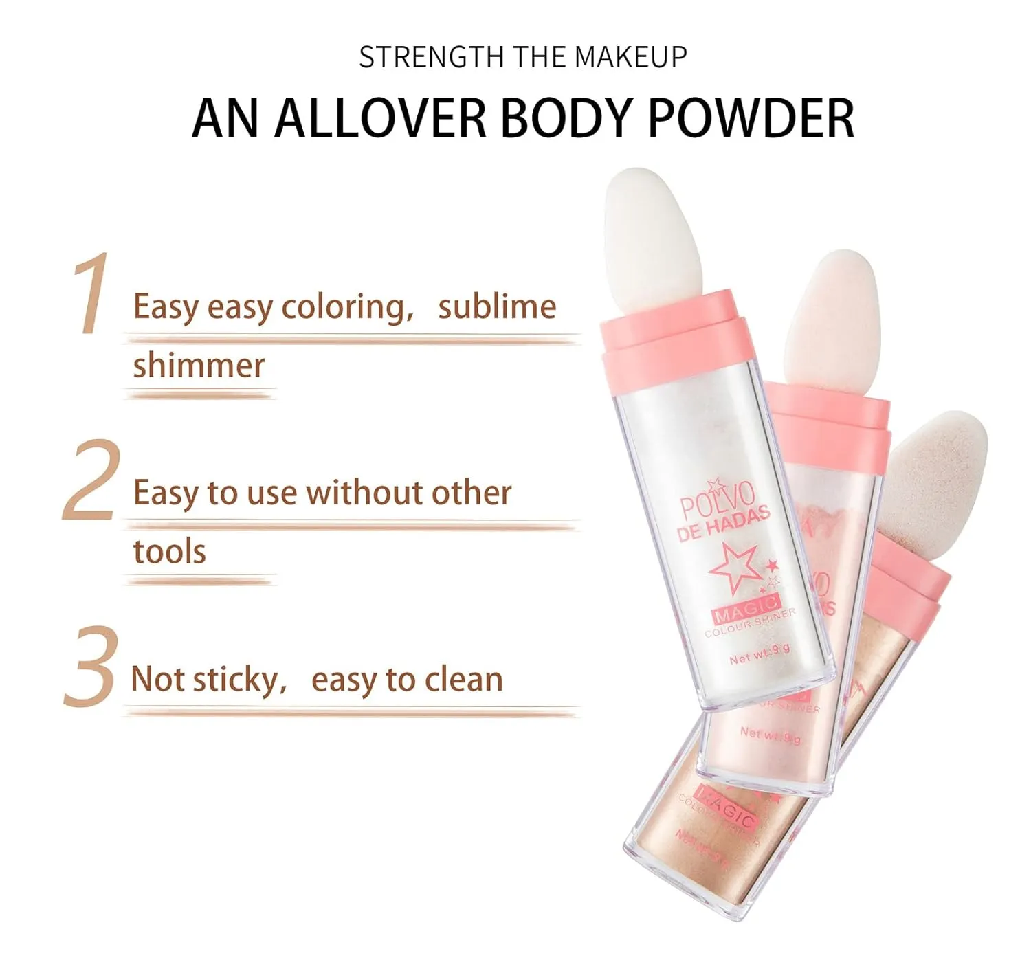 3Pcs Polvo De Hadas Puff Fairy Powder 3D High-Gloss Powder Glitter Loose Powder Face Blusher Shimming Powder for Eyes, Face, Body Makeup