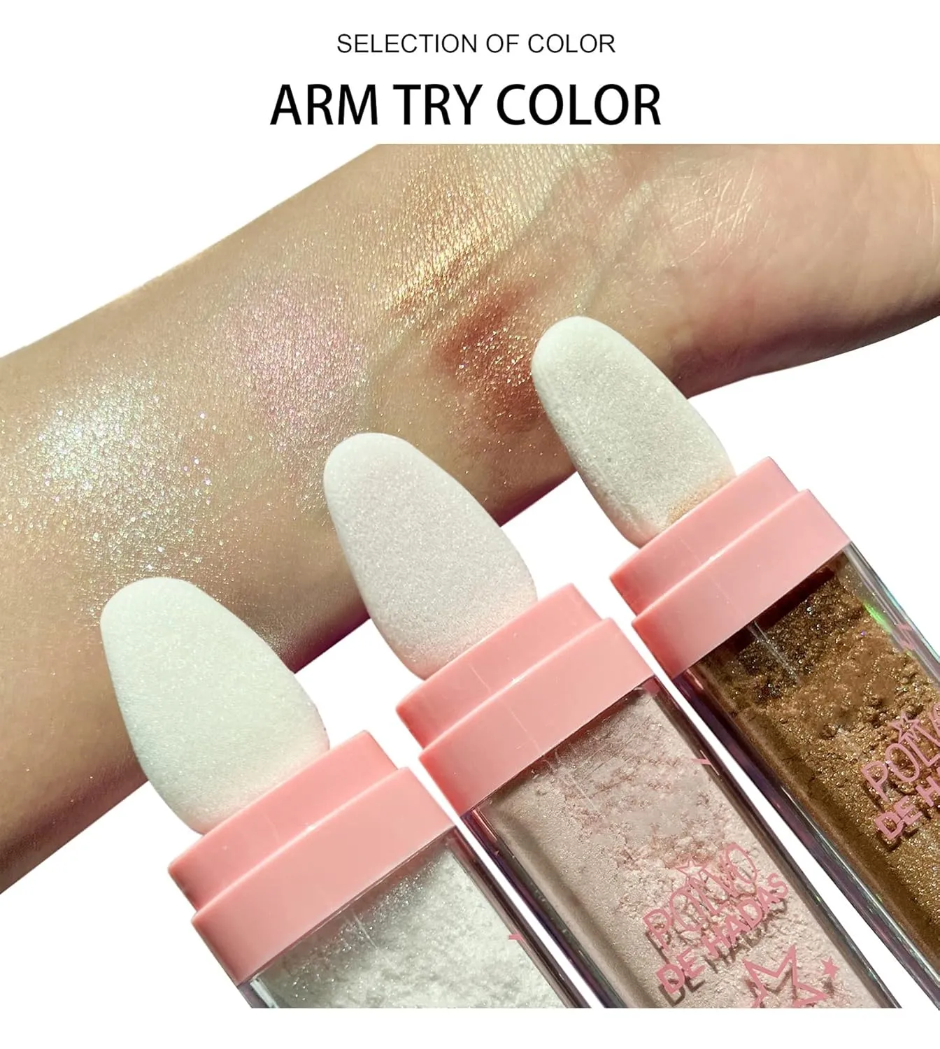 3Pcs Polvo De Hadas Puff Fairy Powder 3D High-Gloss Powder Glitter Loose Powder Face Blusher Shimming Powder for Eyes, Face, Body Makeup
