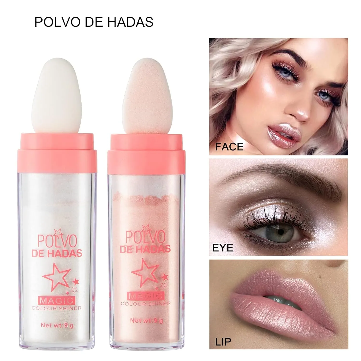 3Pcs Polvo De Hadas Puff Fairy Powder 3D High-Gloss Powder Glitter Loose Powder Face Blusher Shimming Powder for Eyes, Face, Body Makeup