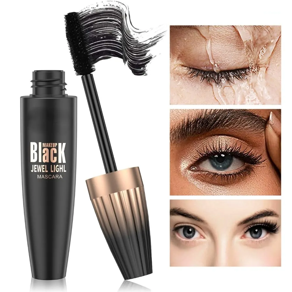 4D Silk Fiber Mascara Black: 5X Volume and Length Liquid Mascara With Fiber Extending Thickening - Waterproof, Smudge-proof, Full and Soft