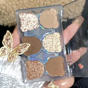 6 Colors Matte Shimmer Eyeshadow Palette  Shiny Eye Cosmetic Waterproof Highlighter Cute Bear Diamond Eye Shadow Makeup
