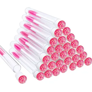 60 Pieces Mascara Wand Tube Set 30 Diamond Empty Eyelash Brush Tubes Spoolies 30 Mascara Wand Lash Extension Brushes Applicators Makeup Tools (110 mm, Pink) 110 mm