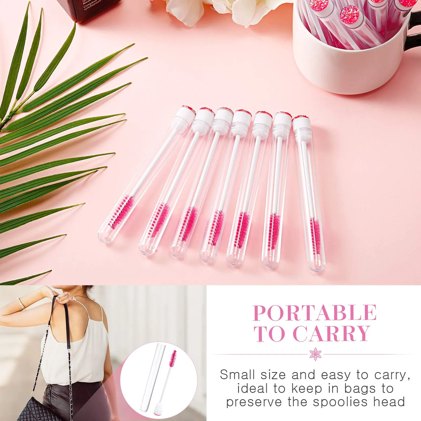 60 Pieces Mascara Wand Tube Set 30 Diamond Empty Eyelash Brush Tubes Spoolies 30 Mascara Wand Lash Extension Brushes Applicators Makeup Tools (110 mm, Pink) 110 mm