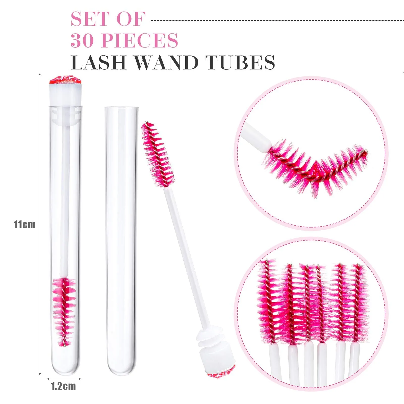 60 Pieces Mascara Wand Tube Set 30 Diamond Empty Eyelash Brush Tubes Spoolies 30 Mascara Wand Lash Extension Brushes Applicators Makeup Tools (110 mm, Pink) 110 mm