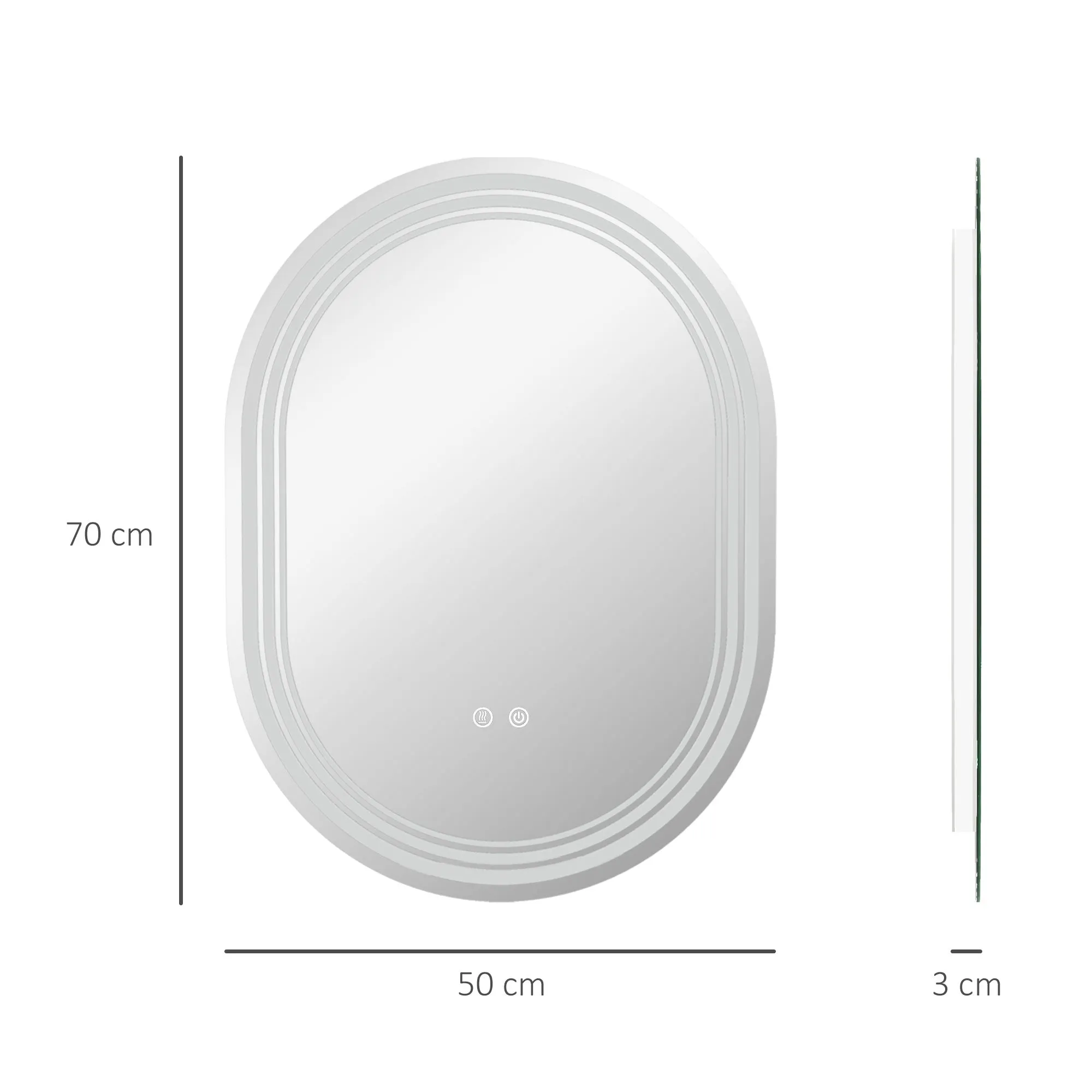 700 x 500mm Bathroom Mirror with LED Lights Makeup Mirror with Anti-fog Touch Switch Vertical or Horizontal