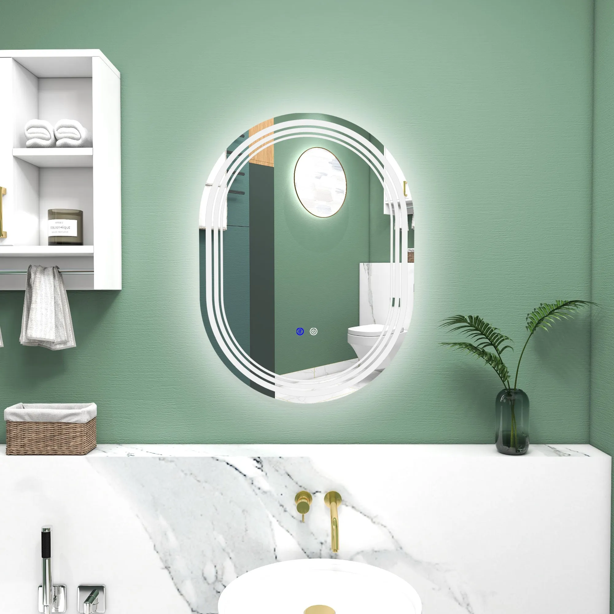 700 x 500mm Bathroom Mirror with LED Lights Makeup Mirror with Anti-fog Touch Switch Vertical or Horizontal