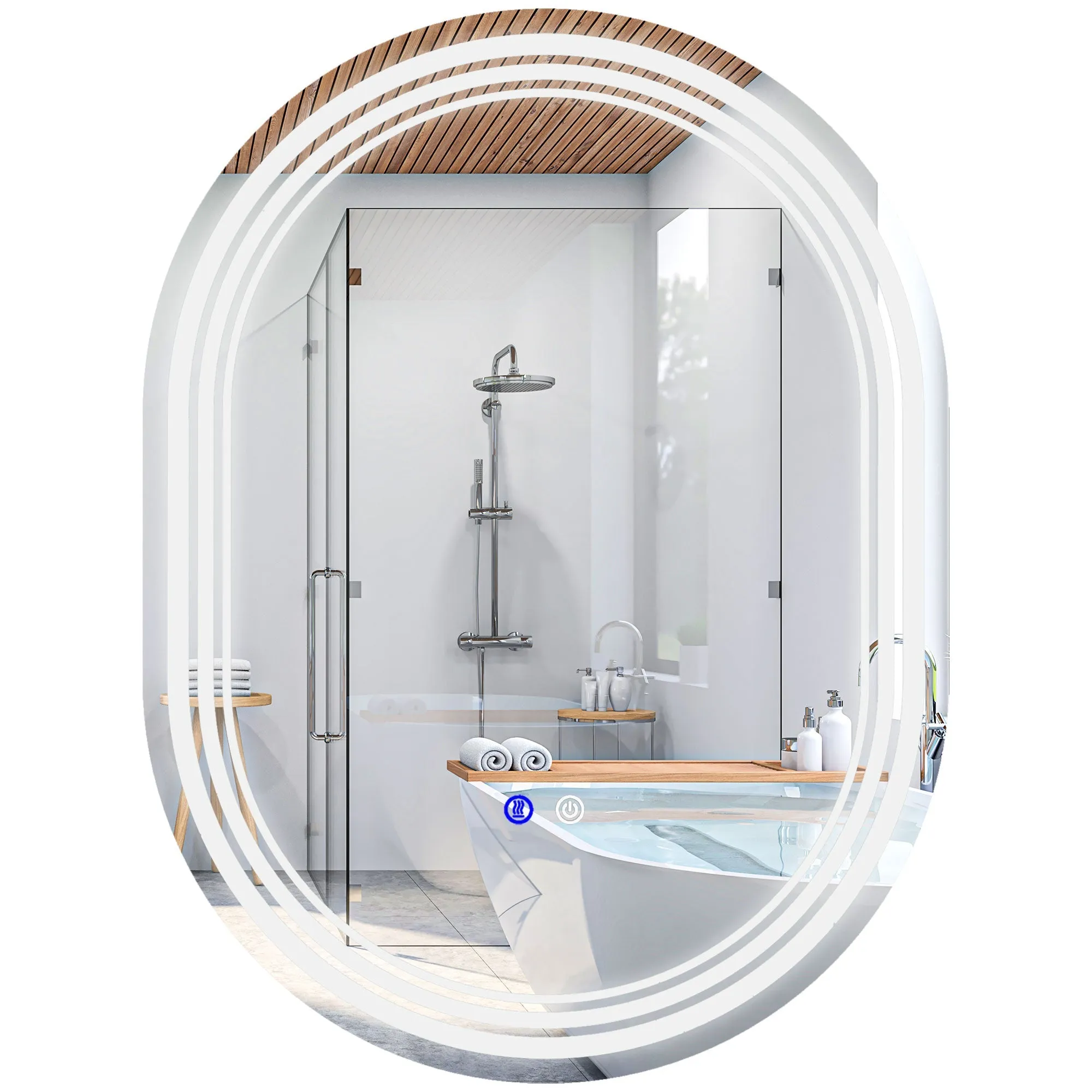 700 x 500mm Bathroom Mirror with LED Lights Makeup Mirror with Anti-fog Touch Switch Vertical or Horizontal