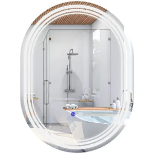 700 x 500mm Bathroom Mirror with LED Lights Makeup Mirror with Anti-fog Touch Switch Vertical or Horizontal