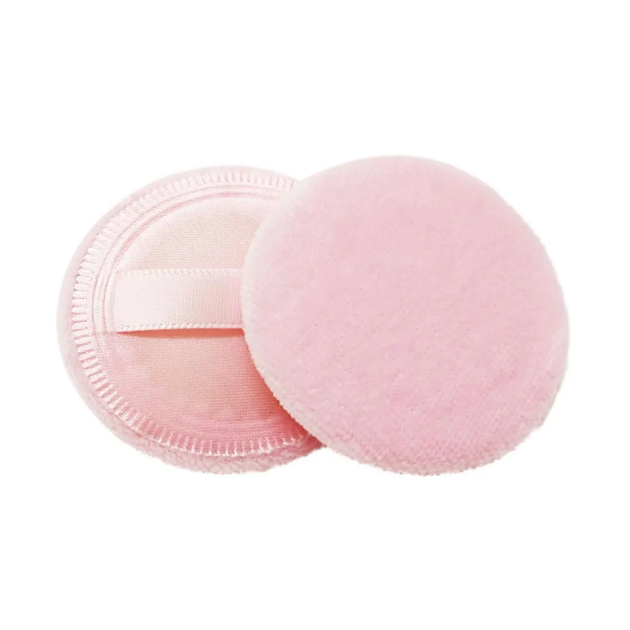 8Pcs Round Cotton Makeup Blending Powder Puff with Ribbon Soft Velour Sponge for Foundation and Loose Powder Application Pink