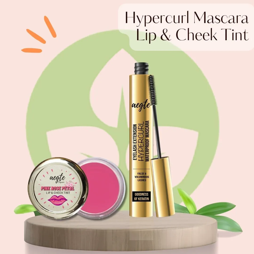 Aegte Organics Lip and Cheek Tint Balm & Eyelash Extension Hypercurl Waterproof Mascara