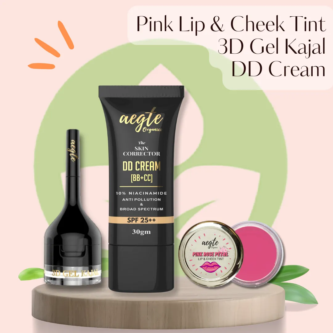 Aegte Skin Corrector DD Cream, Lip & Cheek Tint & 3D Gel Kajal