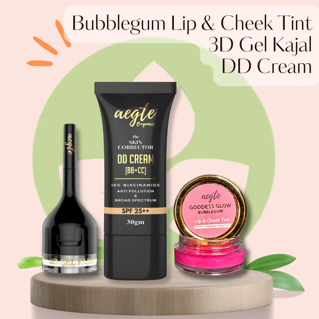 Aegte Skin Corrector DD Cream, Lip & Cheek Tint & 3D Gel Kajal