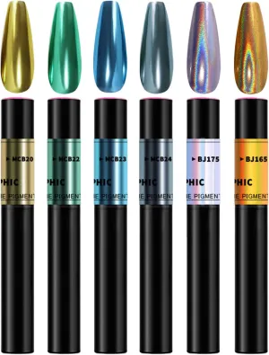 Air Cushion Nail Pen - Chrome, Solid Mirror, Laser, Holographic, Gold, Silver, Blue, Green Powder