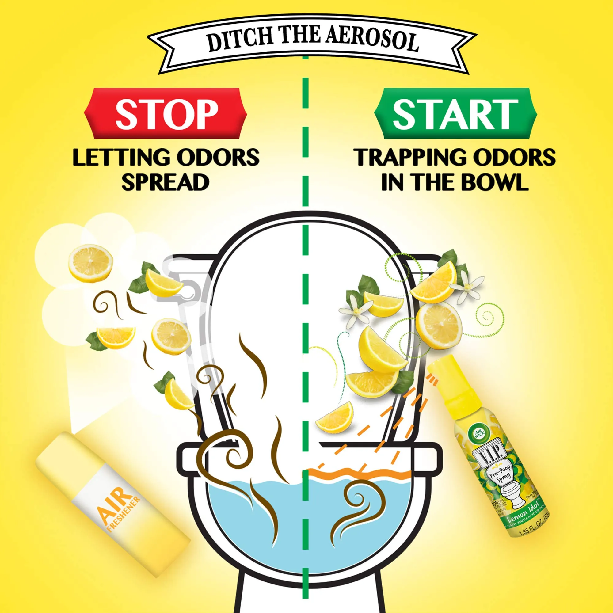 Airwick VIPOO Toilet Pre-Poop Spray, Lemon Scent, 55 ml