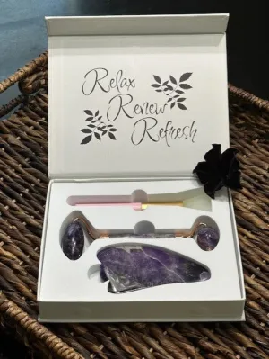 Amethyst Gua Sha Roller and Face Mask Brush Kit
