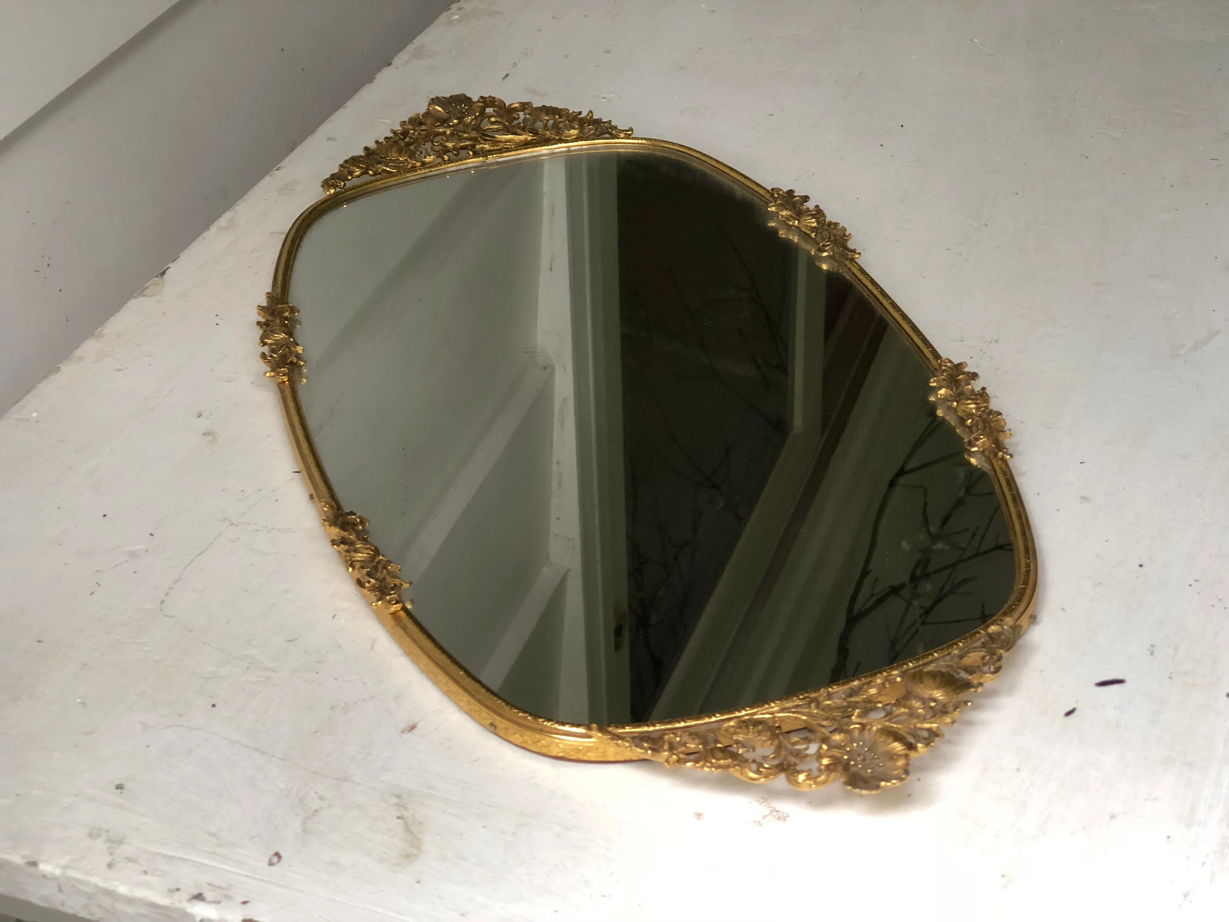 Antique Floral Matson Mirror Tray