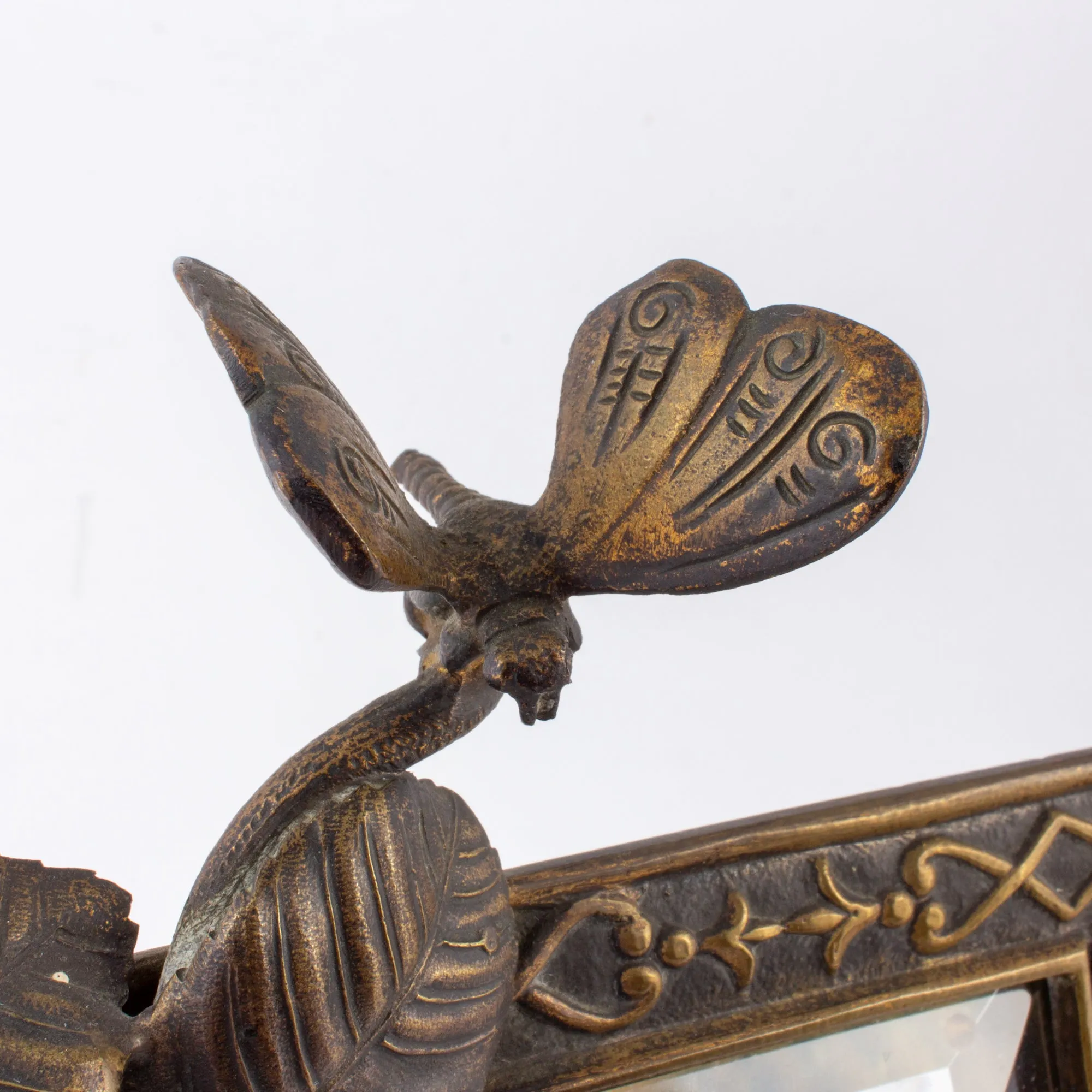 Antique French Art Nouveau Beveled Mirror with Dragonfly Detail