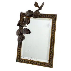 Antique French Art Nouveau Beveled Mirror with Dragonfly Detail