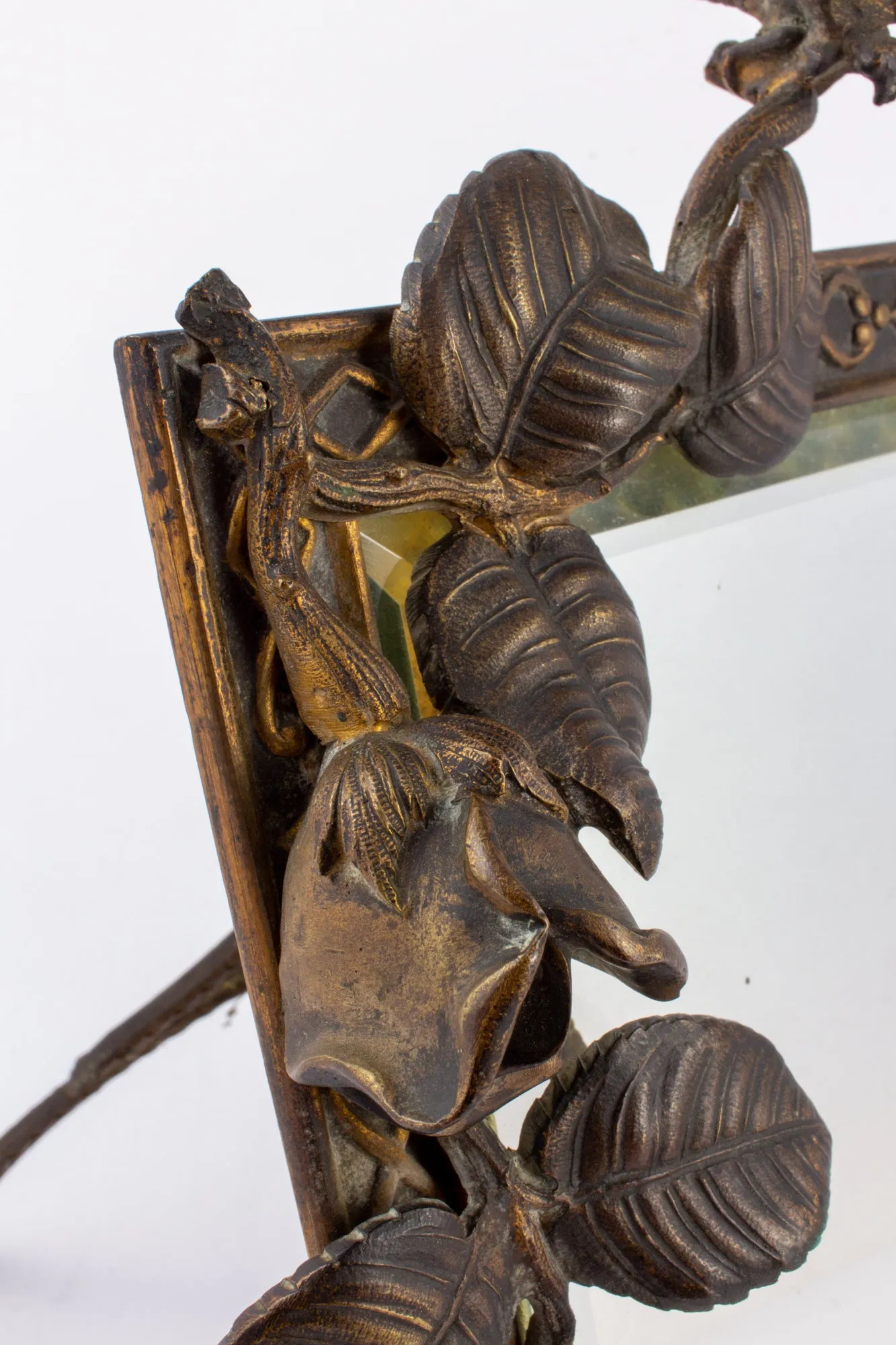 Antique French Art Nouveau Beveled Mirror with Dragonfly Detail