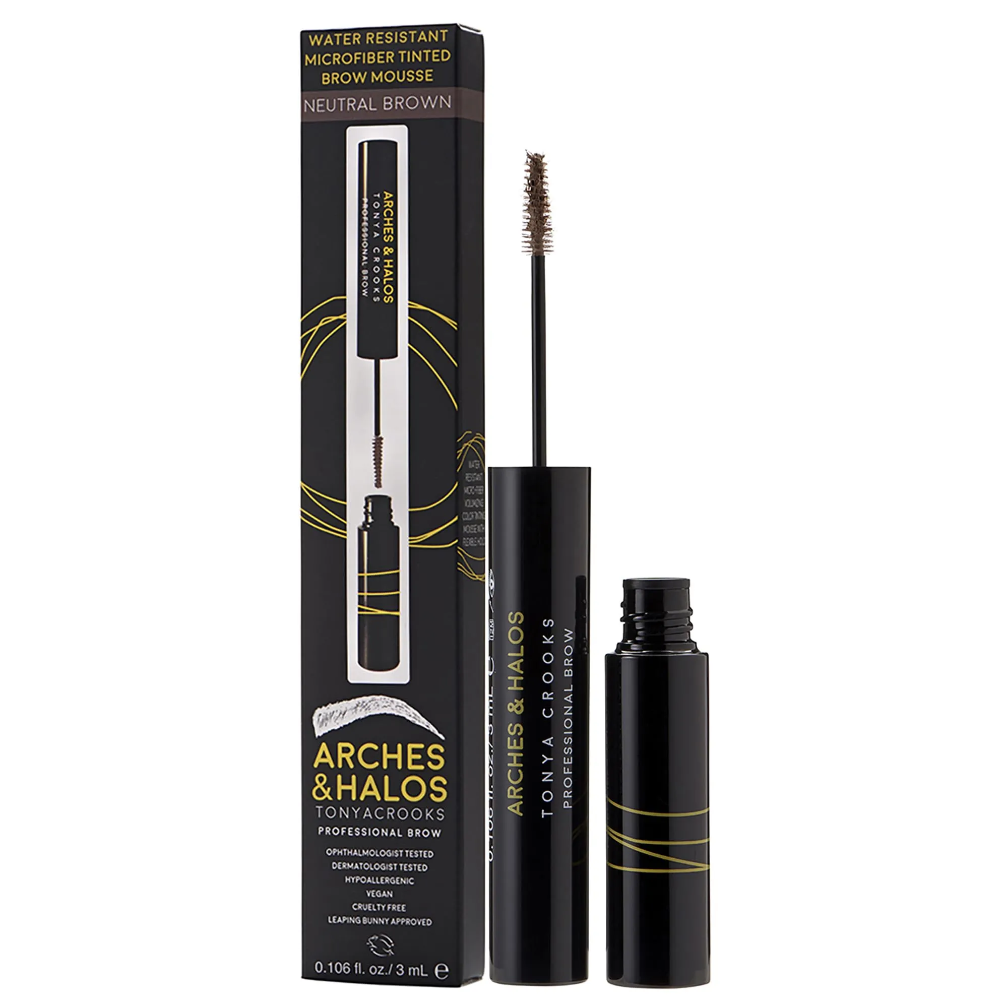 Arches & Halos Microfiber Tinted Brow Mousse - Neutral Brown - Soft, Natural Definer Mousse to Shape, Sculpt and Control Eyebrows - Silky, Non-Crunchy, Fast-Setting Texture - Vegan Formula - 0.106 oz