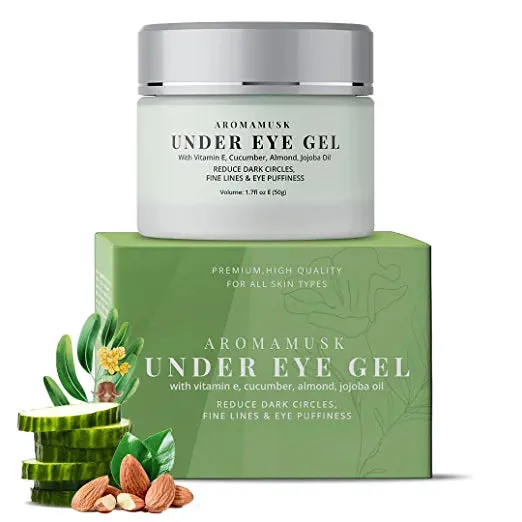 AromaMusk Under Eye Cream Gel For Puffy Eyes, Dark Circles, Wrinkles & Fine Lines With Vitamin C, Cucumber, Niacinamide, Green Tea And Madonna Lily, 50gm