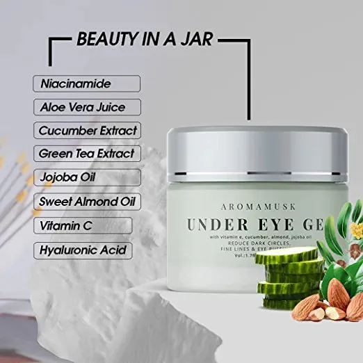 AromaMusk Under Eye Cream Gel For Puffy Eyes, Dark Circles, Wrinkles & Fine Lines With Vitamin C, Cucumber, Niacinamide, Green Tea And Madonna Lily, 50gm