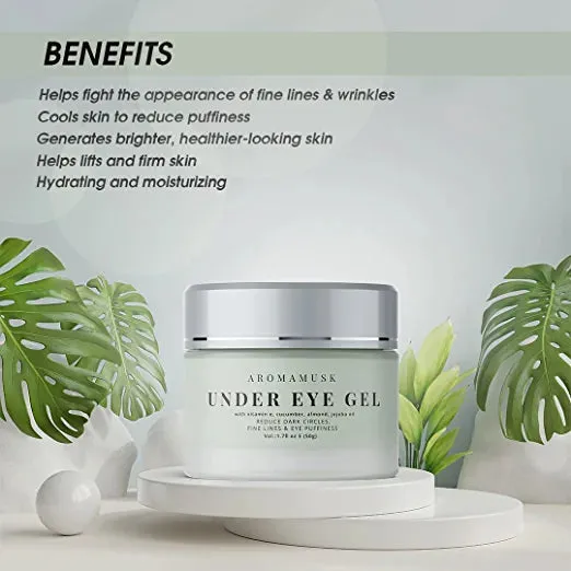 AromaMusk Under Eye Cream Gel For Puffy Eyes, Dark Circles, Wrinkles & Fine Lines With Vitamin C, Cucumber, Niacinamide, Green Tea And Madonna Lily, 50gm
