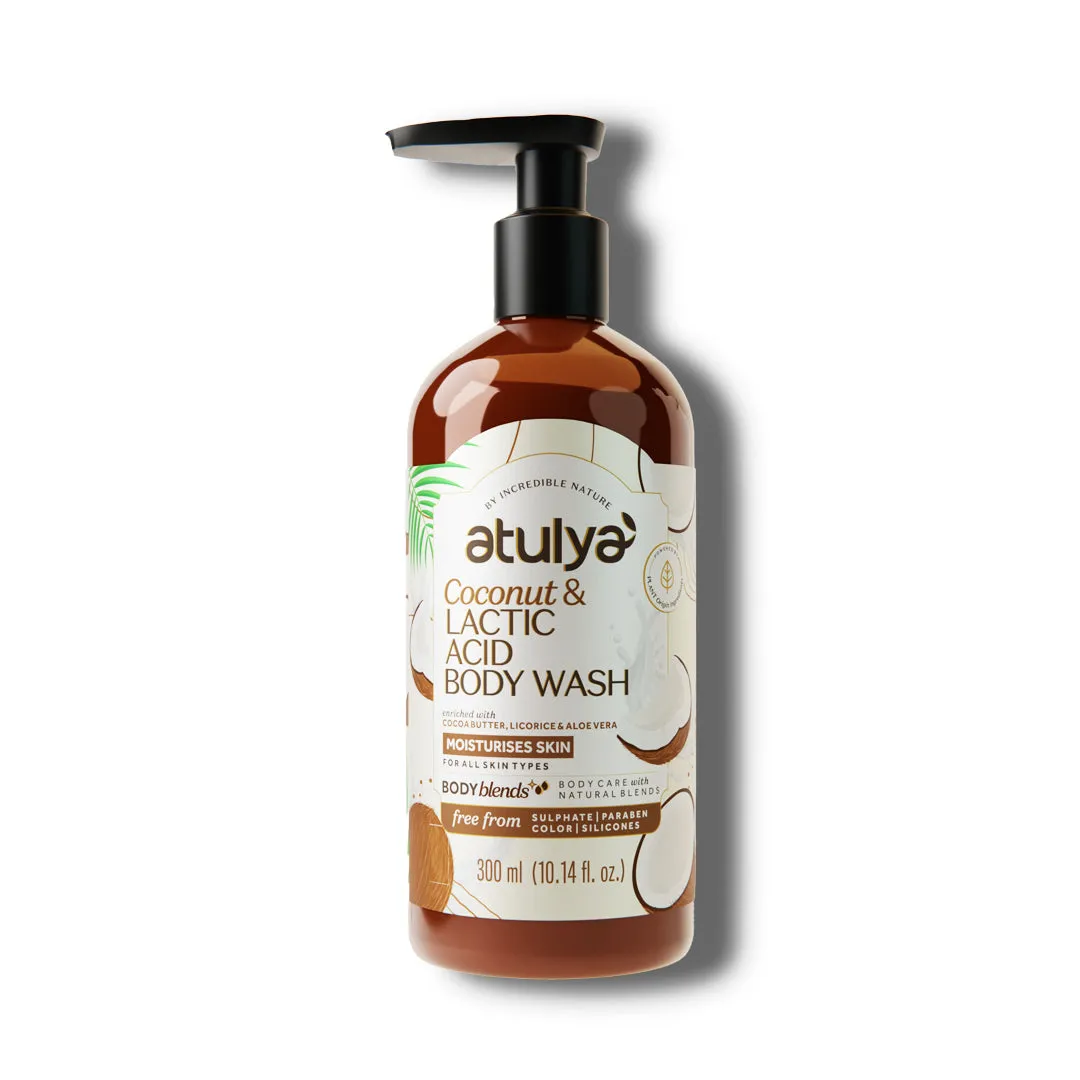 Atulya Coconut & Lactic Acid Body Wash | Paraben & SLS Free | Suitable for All Skin Types | 300 ML (Add 4 Products in the Cart & Get 2 Free Product Use Code: B2G2)