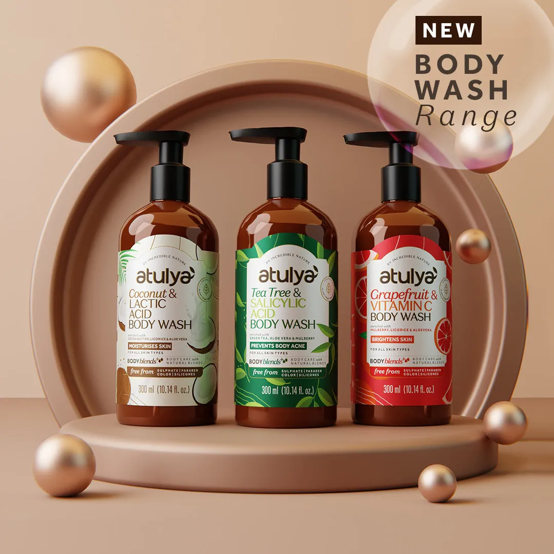 Atulya Coconut & Lactic Acid Body Wash | Paraben & SLS Free | Suitable for All Skin Types | 300 ML (Add 4 Products in the Cart & Get 2 Free Product Use Code: B2G2)
