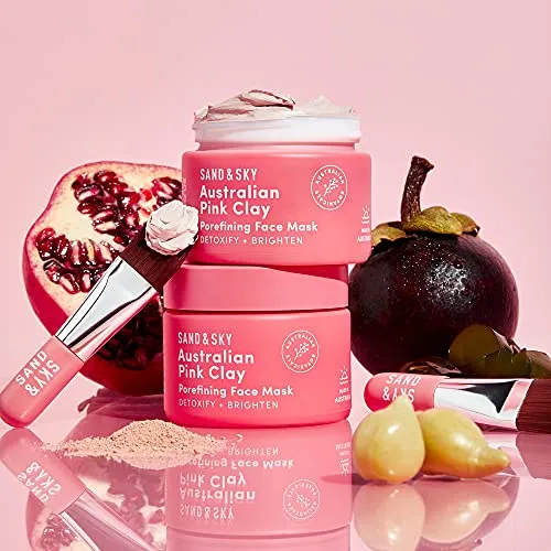 Australian Pink Clay Pore Minimizer & Cleanser Face Mask w/Applicator Brush