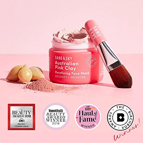 Australian Pink Clay Pore Minimizer & Cleanser Face Mask w/Applicator Brush