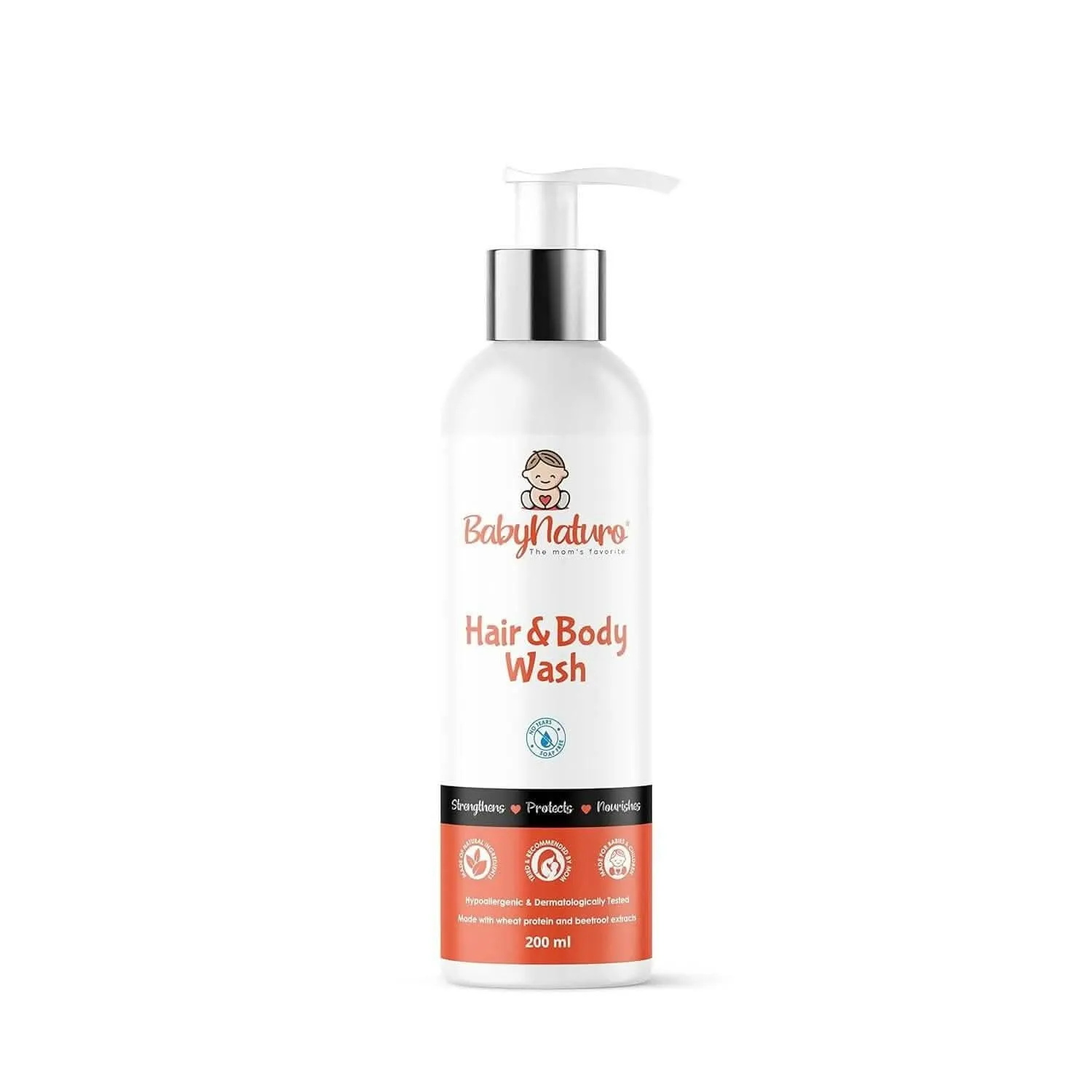 Babynaturo Baby Hair and Body Wash - pH balanced 2 in 1 Tear Free & Soap Free (200ml)