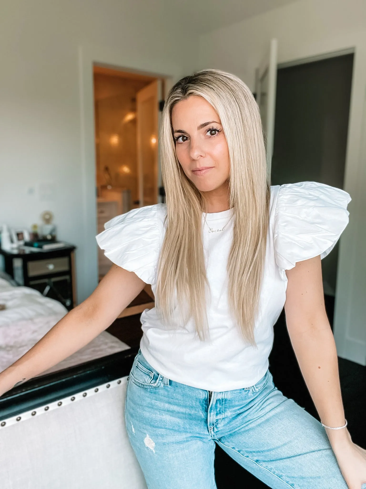 Barbra Puff Sleeve Tee in White
