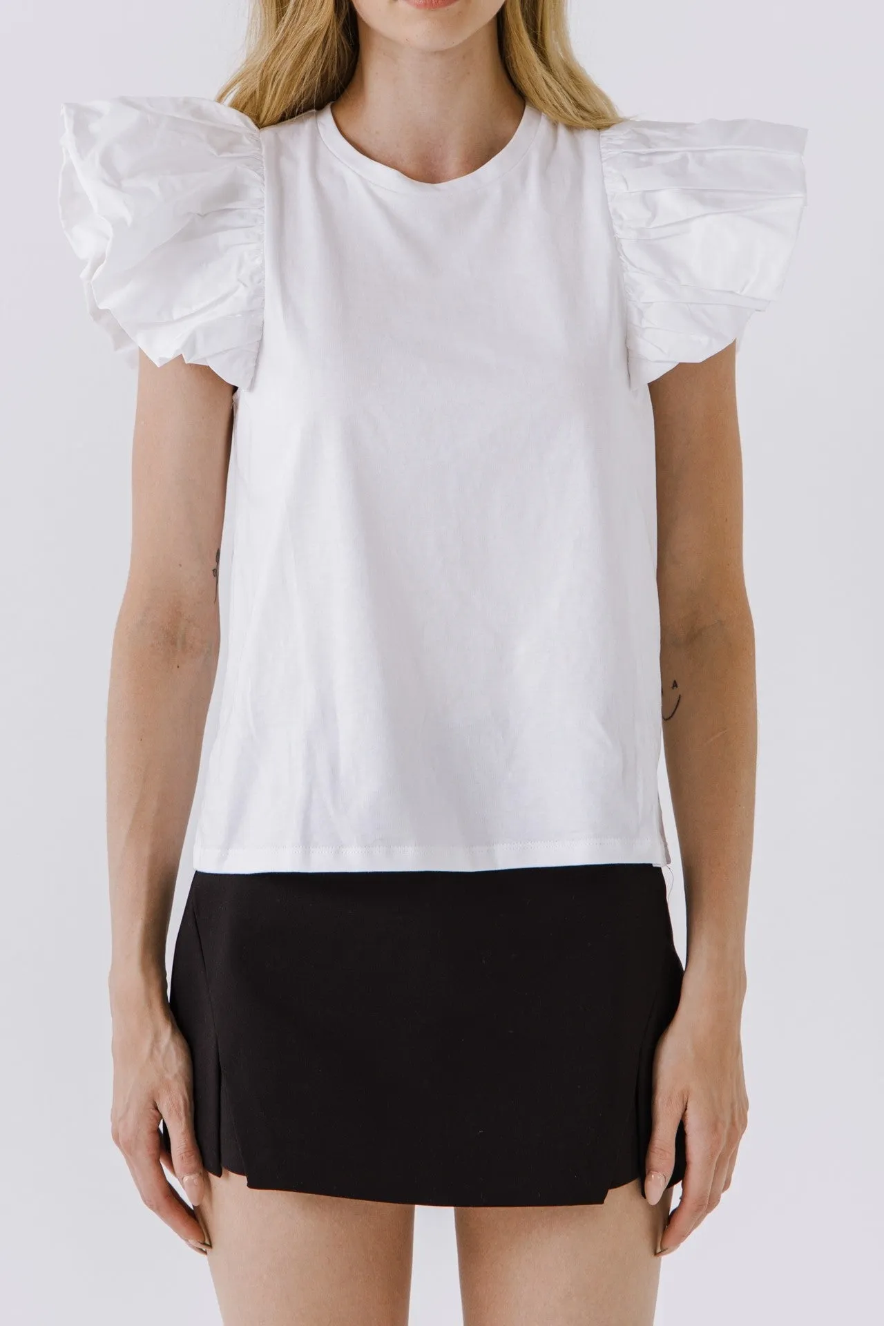 Barbra Puff Sleeve Tee in White