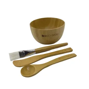 BEECO GIF2U Face Mask Mixing Bowl Set Bamboo,4 Pack Diy Facial Tools For Skin Care,Facemask Mixing Tool Kit With Facial Mask Bowl,Spatula,Spoon,Brush Applicator,Facial Esthetician Supplies