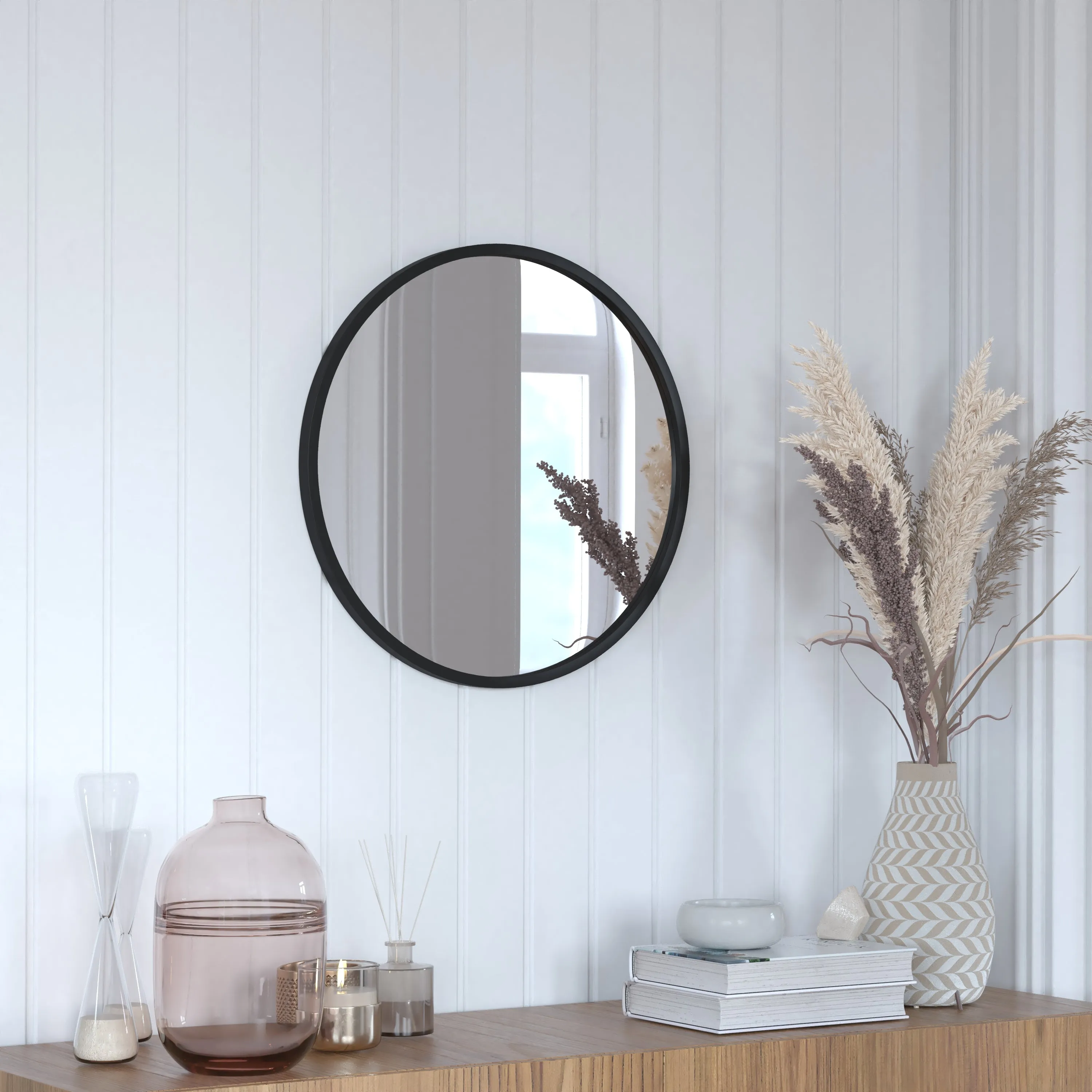 Black 20" Round Wall Mirror HFKHD-0GD-CRE8-981315-GG