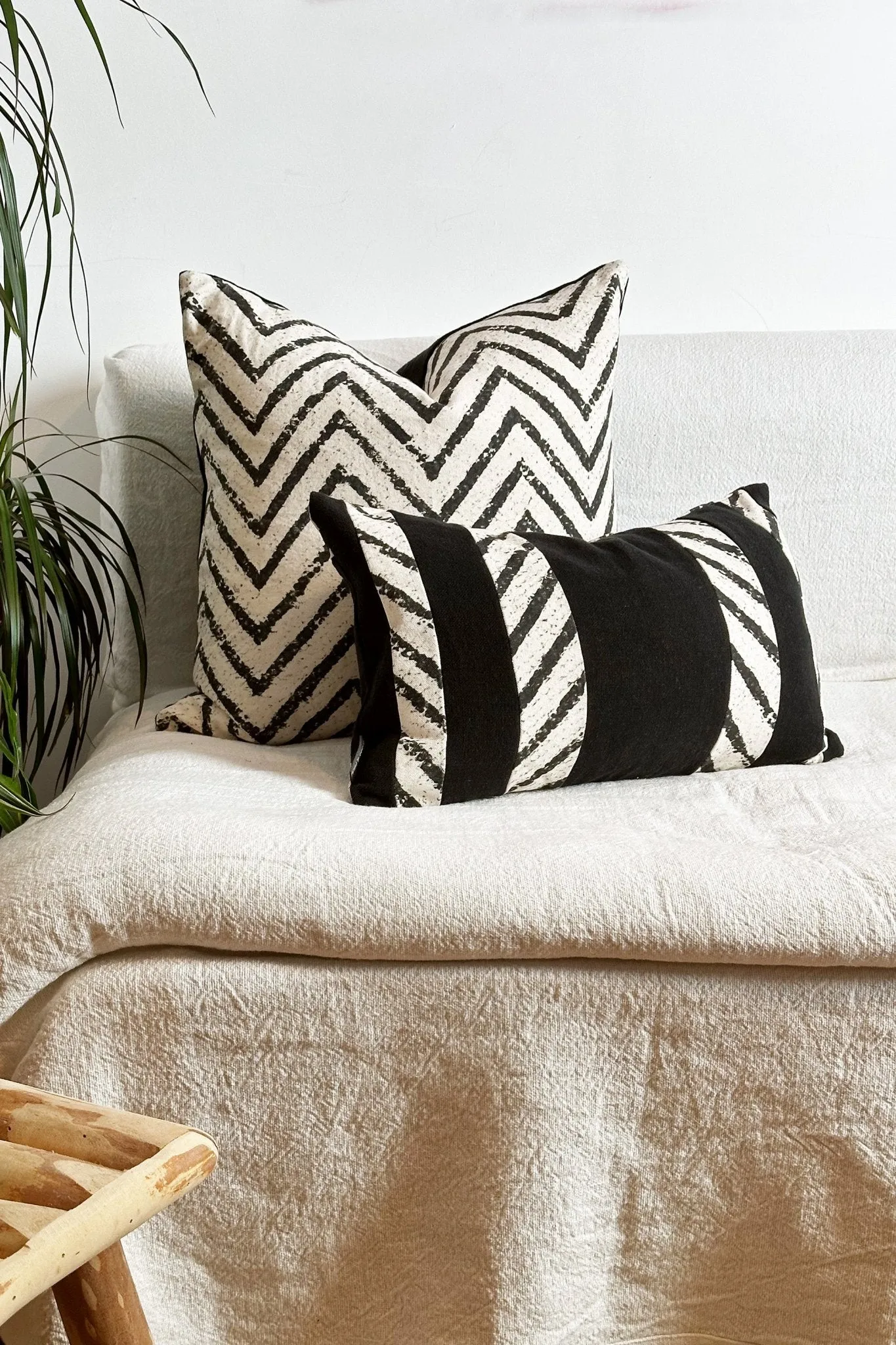 Black and Cream Chevron Rectangular Linen Cushion